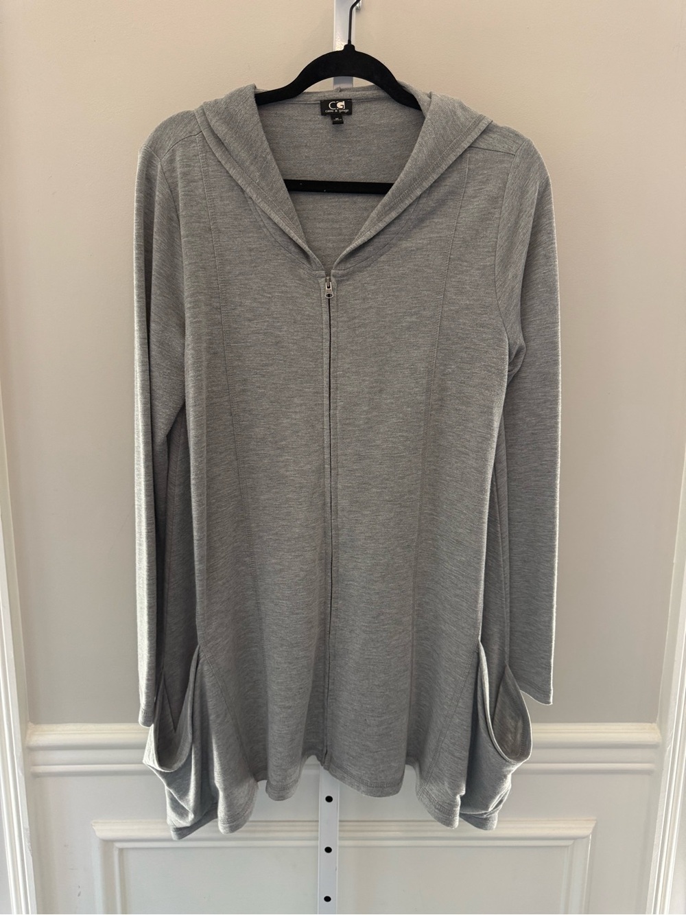 Cable & Gauge Gray Hooded Zip Front Tunic Sweater M
